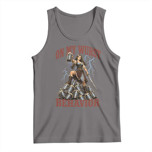 Bavarian Warrior Woman Drinking Beer Oktoberfest Graphic Tank Top On My Wurst Behavior