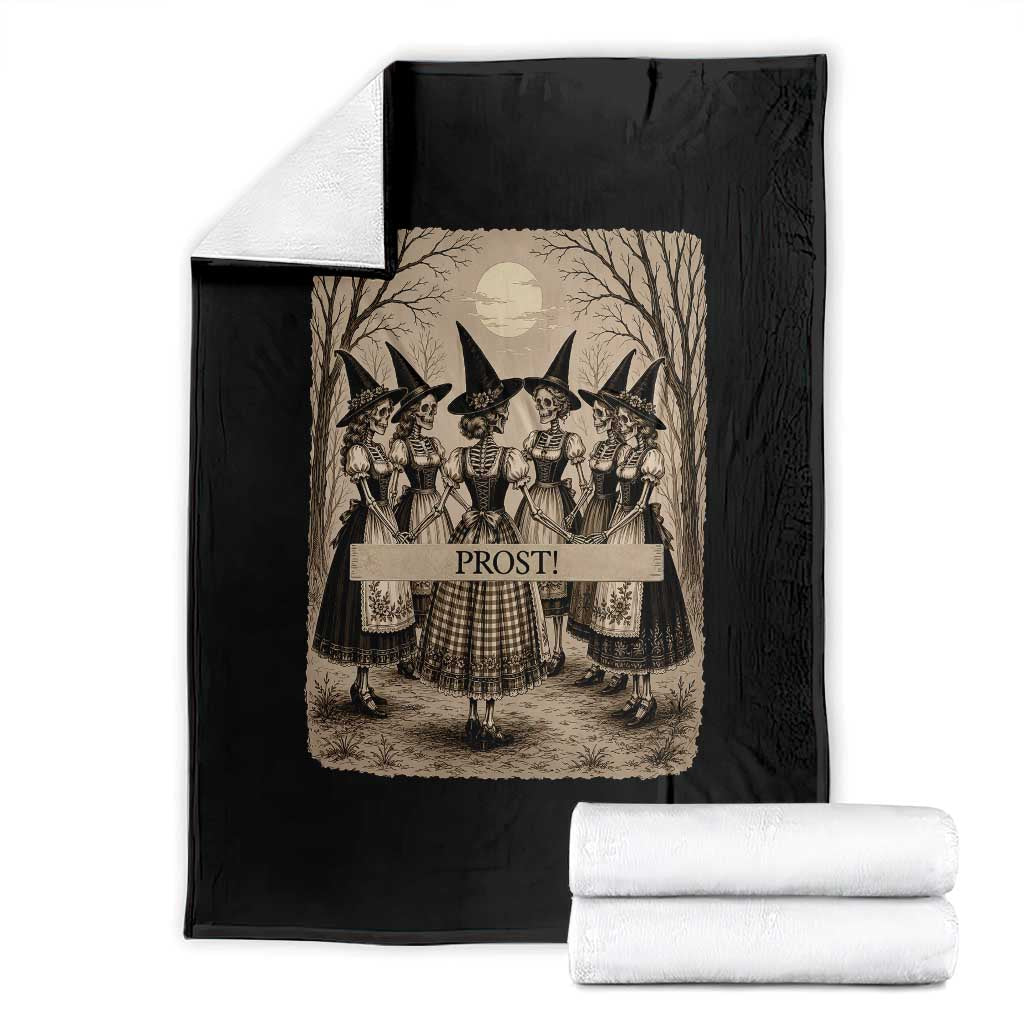 Skeleton Witches Coven Oktoberfest Throw Blanket German Dirndl Spooky Beer Festival Gift TS12 Black Print Your Wear