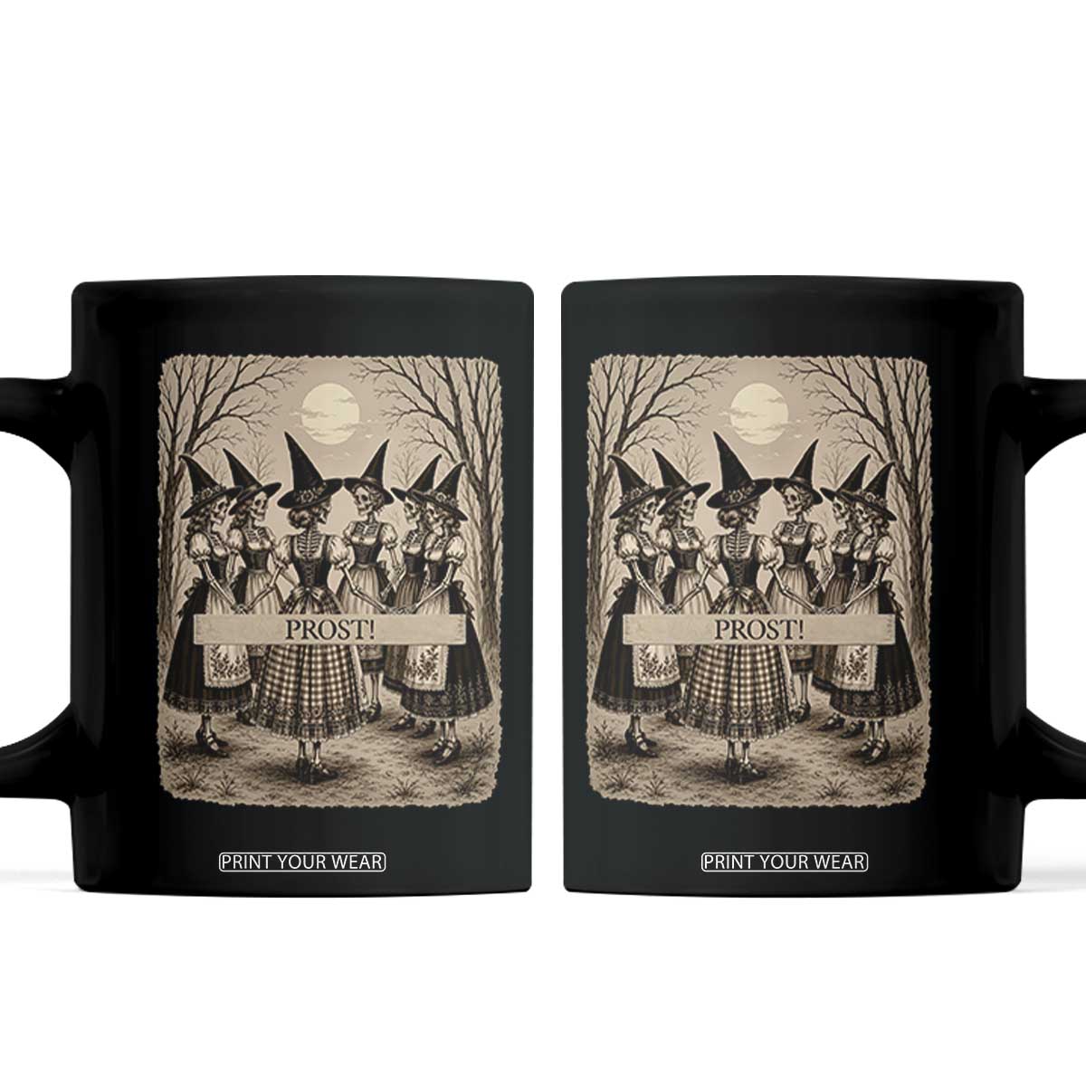 Skeleton Witches Coven Oktoberfest Coffee Mug German Dirndl Spooky Beer Festival Gift TS12 Black Print Your Wear