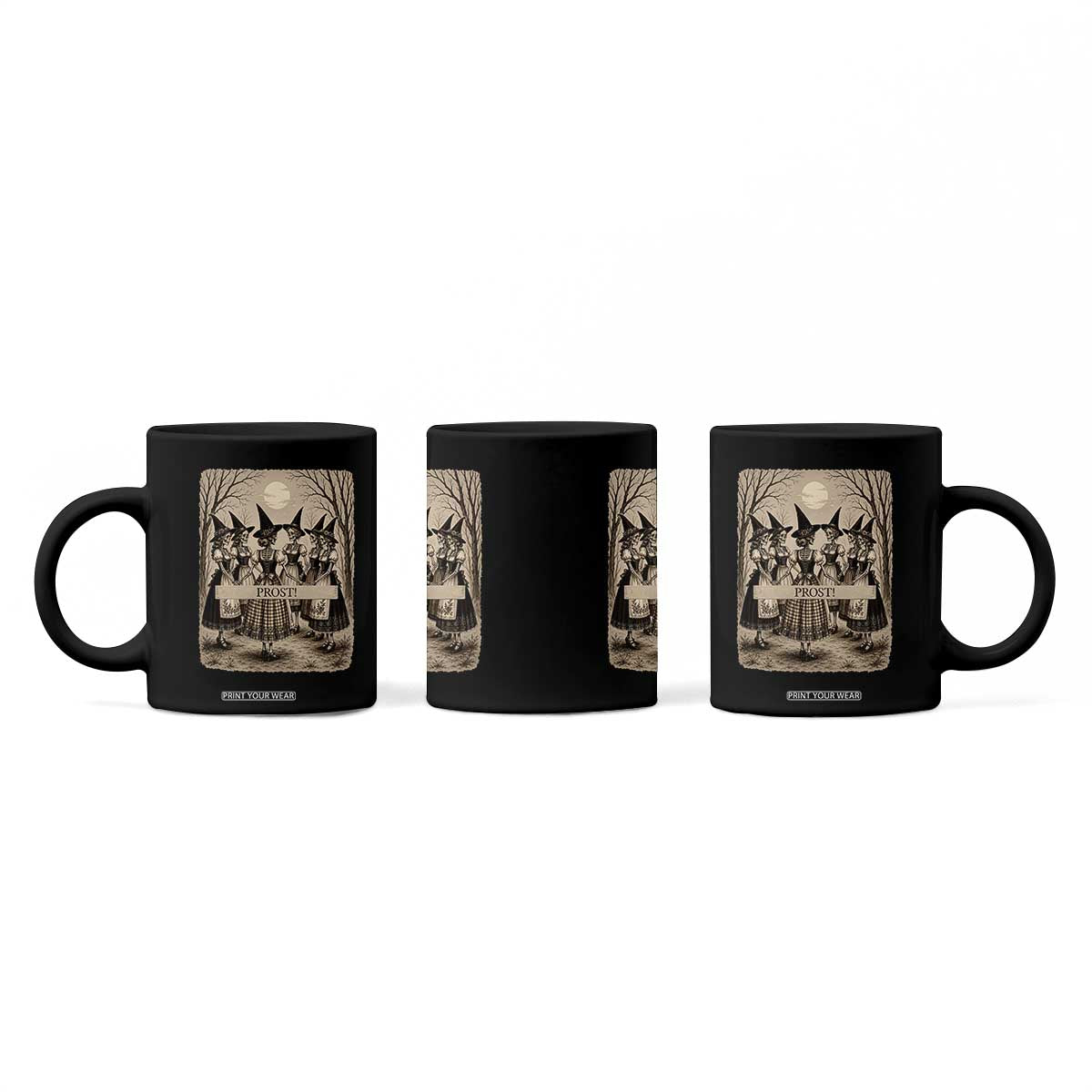 Skeleton Witches Coven Oktoberfest Coffee Mug German Dirndl Spooky Beer Festival Gift