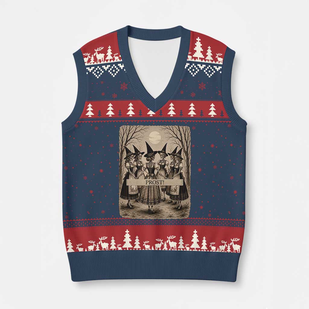 Skeleton Witches Coven Oktoberfest V-Neck Knit Sweater Vest German Dirndl Spooky Beer Festival Gift TS12 Navy Red Print Your Wear