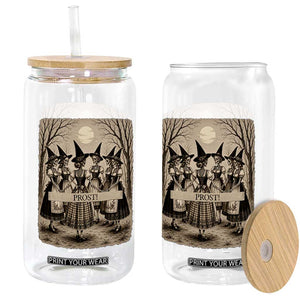 Skeleton Witches Coven Oktoberfest Glass Can German Dirndl Spooky Beer Festival Gift