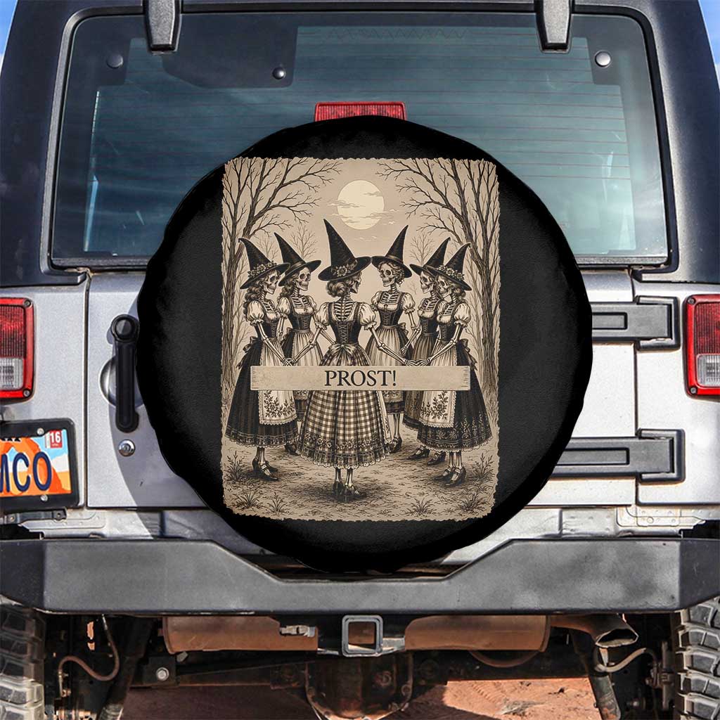 Skeleton Witches Coven Oktoberfest Spare Tire Cover German Dirndl Spooky Beer Festival Gift TS12 No hole Black Print Your Wear