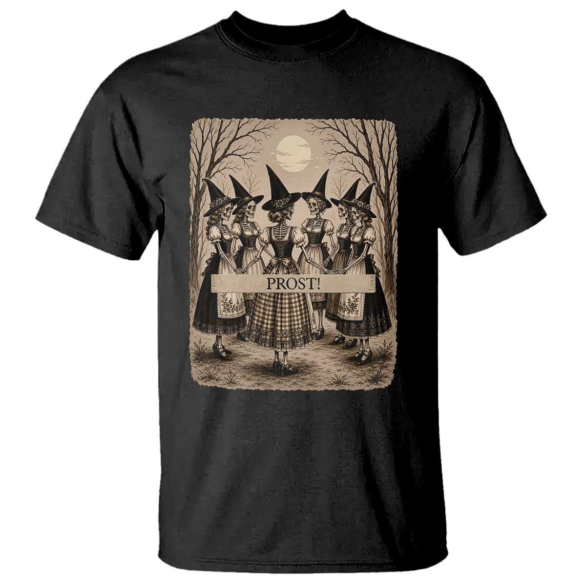 Skeleton Witches Coven Oktoberfest T Shirt German Dirndl Spooky Beer Festival Gift