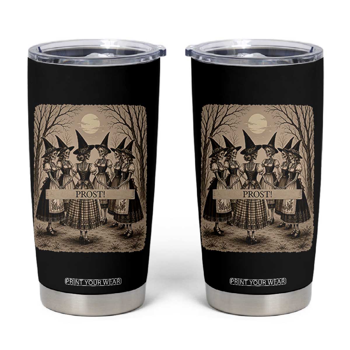 Skeleton Witches Coven Oktoberfest Tumbler Cup German Dirndl Spooky Beer Festival Gift TS12 Black Print Your Wear