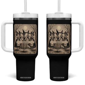 Skeleton Witches Coven Oktoberfest Tumbler With Handle German Dirndl Spooky Beer Festival Gift