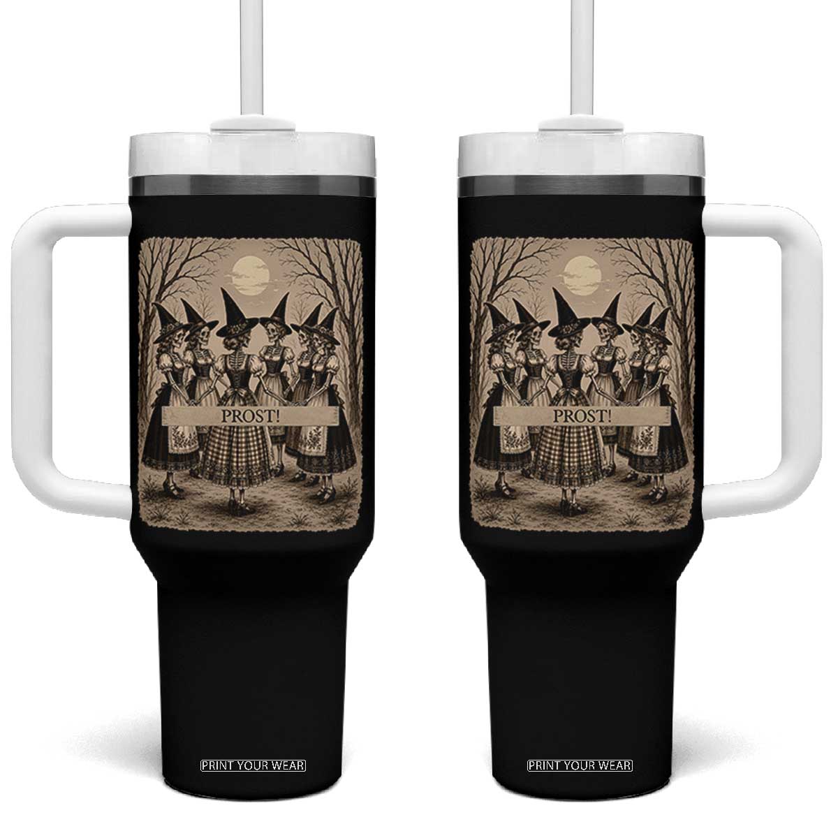 Skeleton Witches Coven Oktoberfest Tumbler With Handle German Dirndl Spooky Beer Festival Gift TS12 One Size: 40 oz Black Print Your Wear