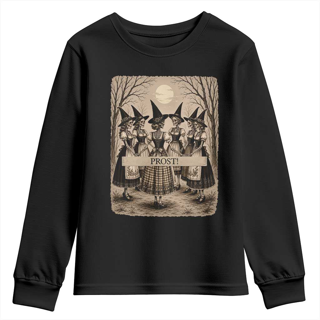 Skeleton Witches Coven Oktoberfest Youth Sweatshirt German Dirndl Spooky Beer Festival Gift TS12 Black Print Your Wear