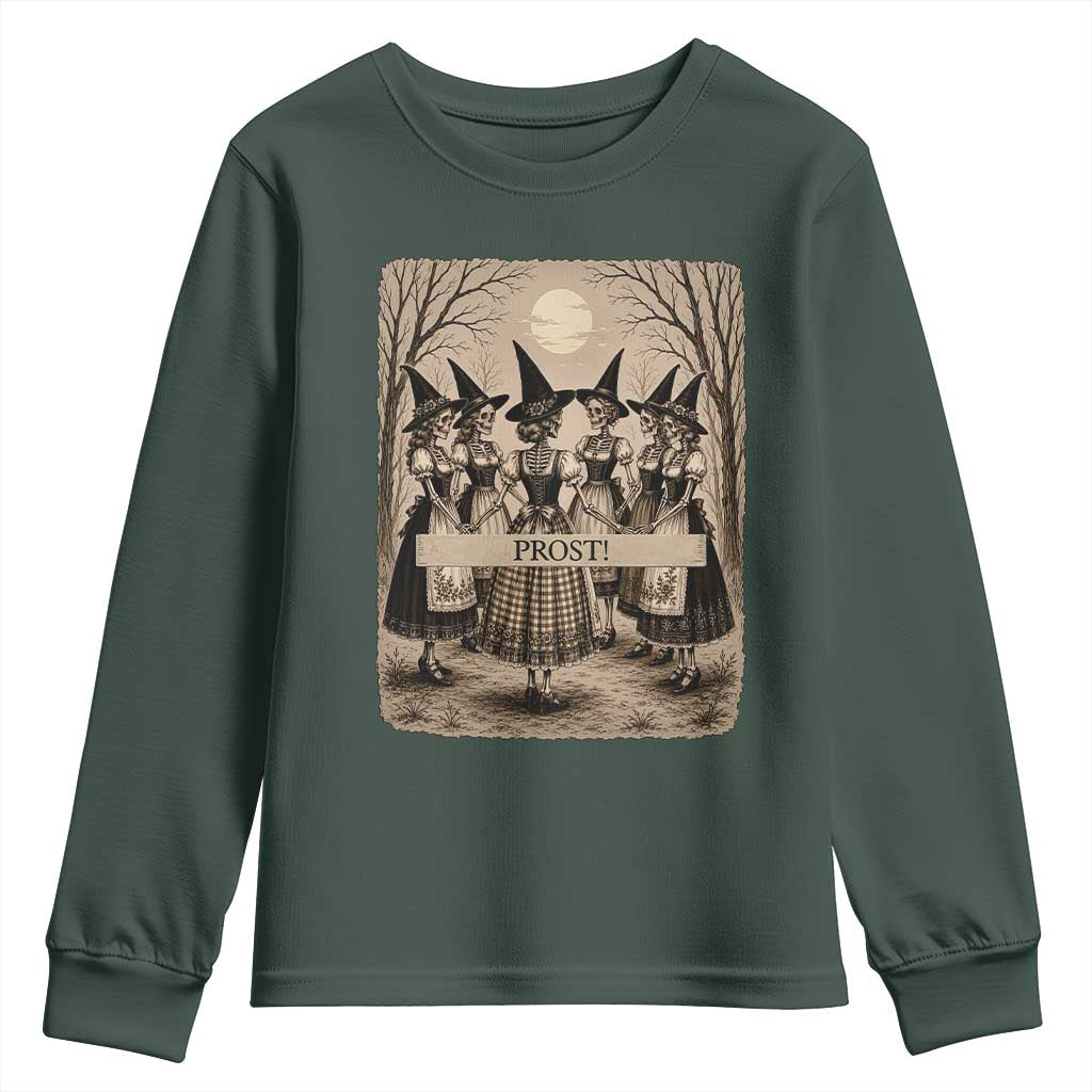 Skeleton Witches Coven Oktoberfest Youth Sweatshirt German Dirndl Spooky Beer Festival Gift