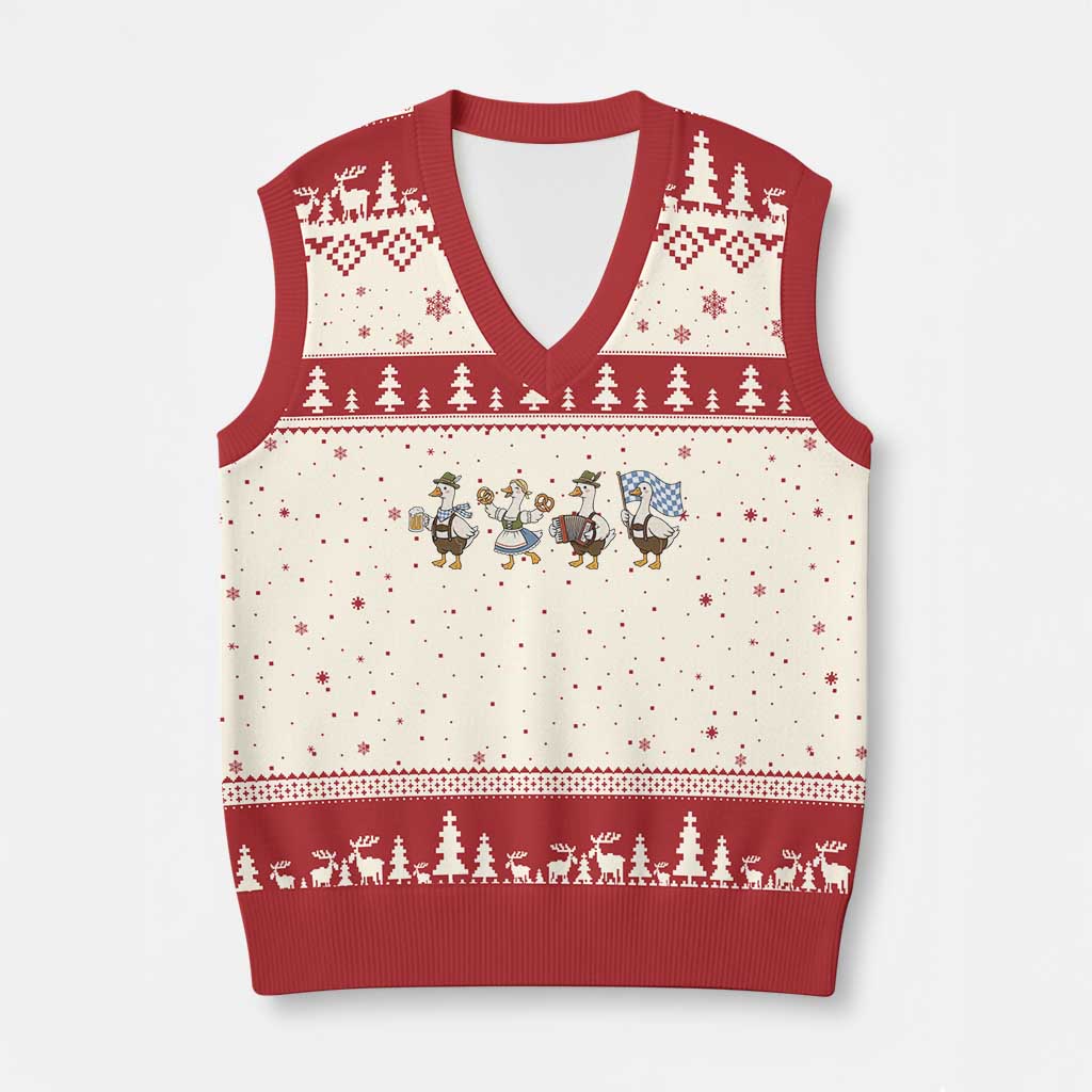Silly Goose Oktoberfest V-Neck Knit Sweater Vest Cute Bavarian Beer Festival Animal Humor TS12 Beige Red Print Your Wear