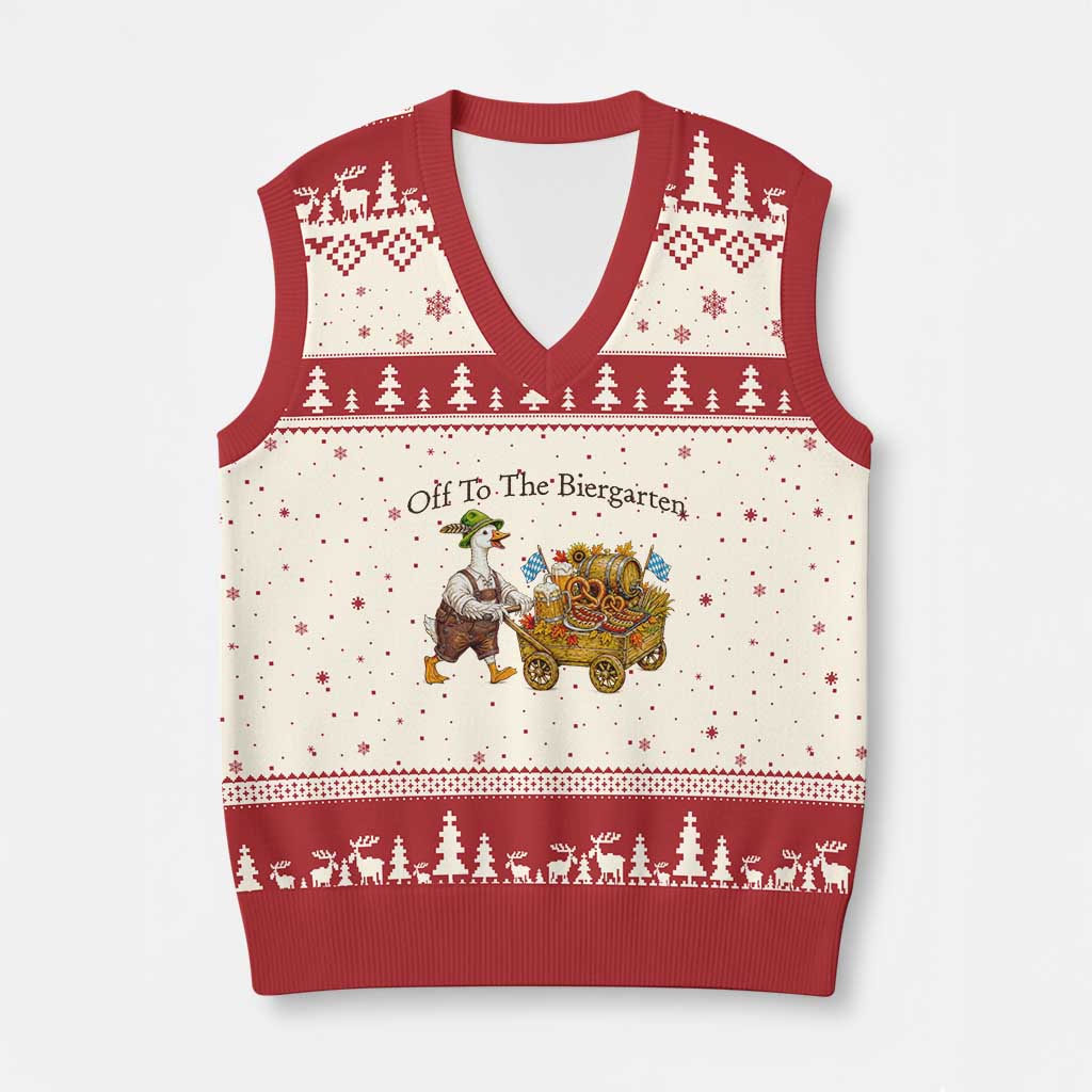 Funny Goose German Beer Festival V-Neck Knit Sweater Vest Off To The Biergarten TS12 Beige Red Print Your Wear
