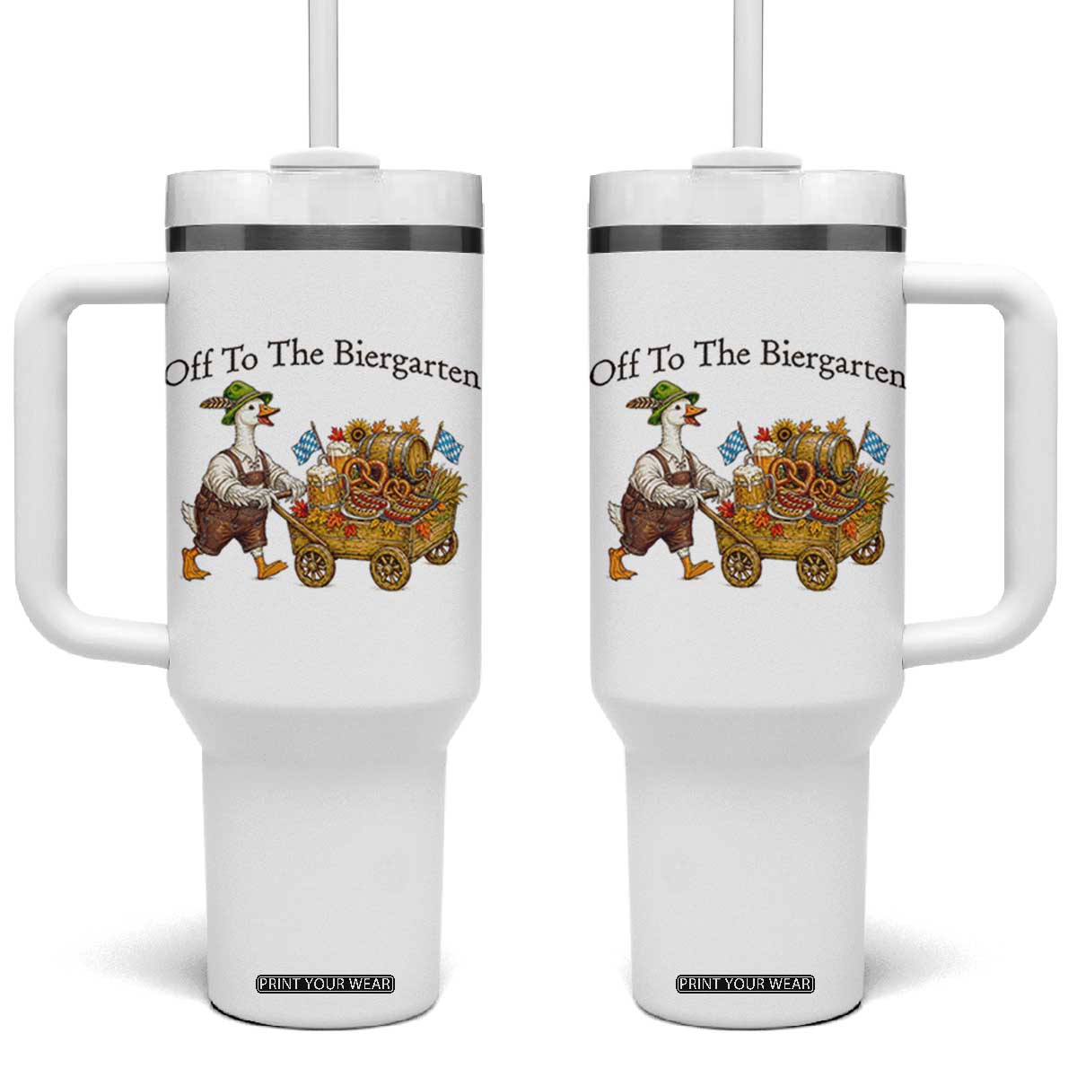 Funny Goose German Beer Festival Tumbler With Handle Off To The Biergarten TS12 One Size: 40 oz White Print Your Wear