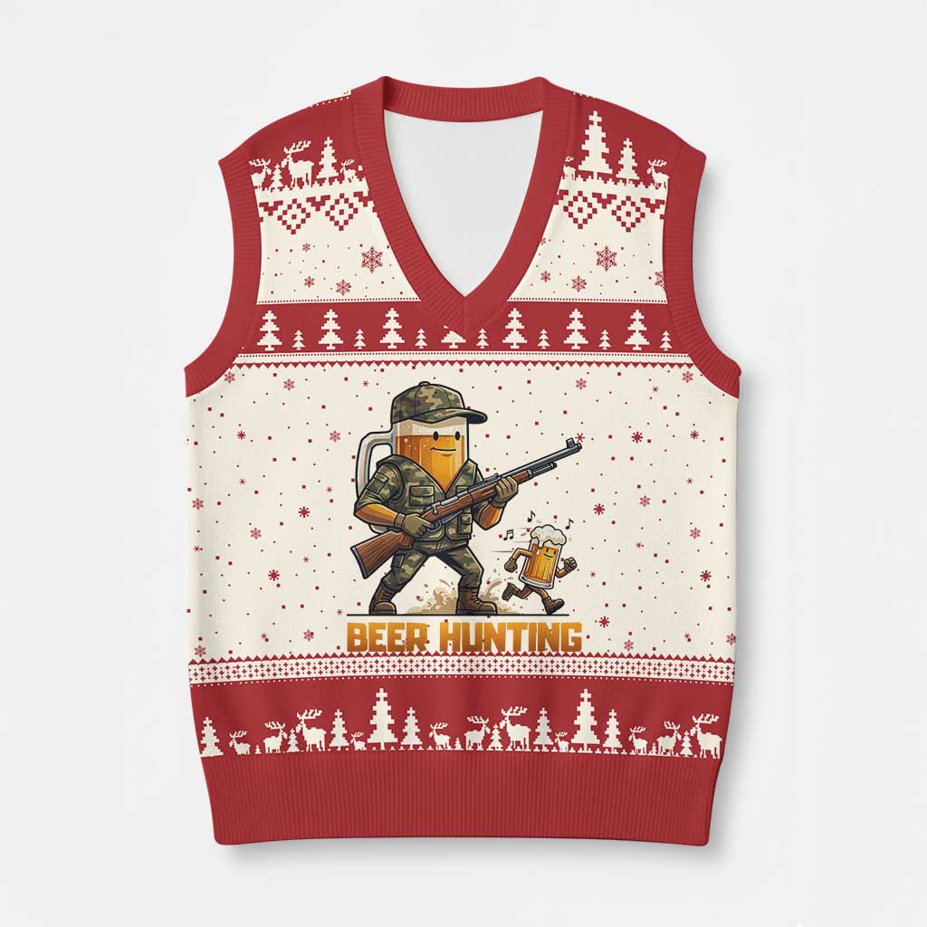 Beer Hunting Season Open V-Neck Knit Sweater Vest Beer Hunter Brew Lover Humor