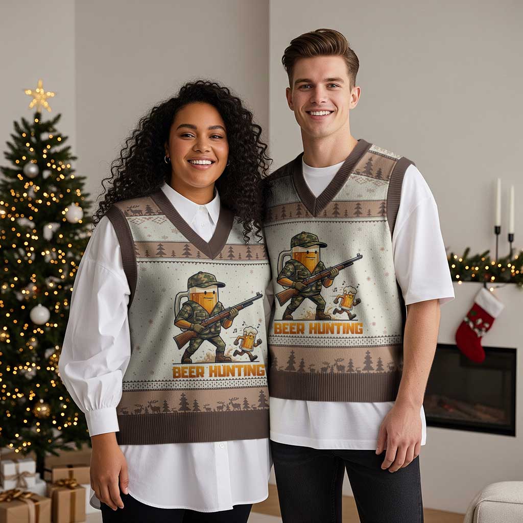Beer Hunting Season Open V-Neck Knit Sweater Vest Beer Hunter Brew Lover Humor
