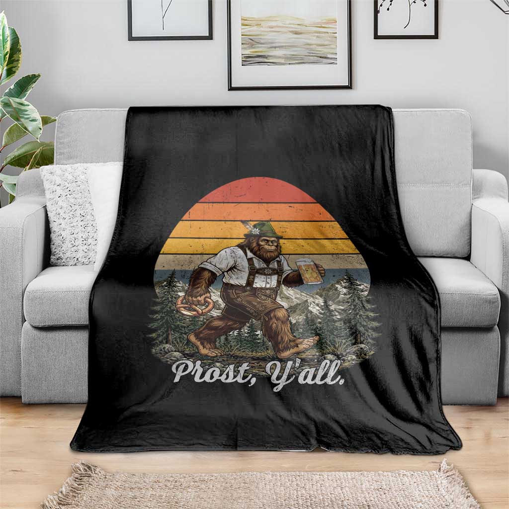 Prost Yall Bigfoot Throw Blanket Vintage Oktoberfest Beer Lover Sasquatch Gift