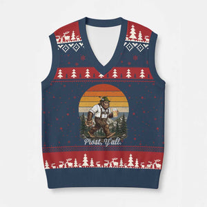Prost Yall Bigfoot V-Neck Knit Sweater Vest Vintage Oktoberfest Beer Lover Sasquatch Gift