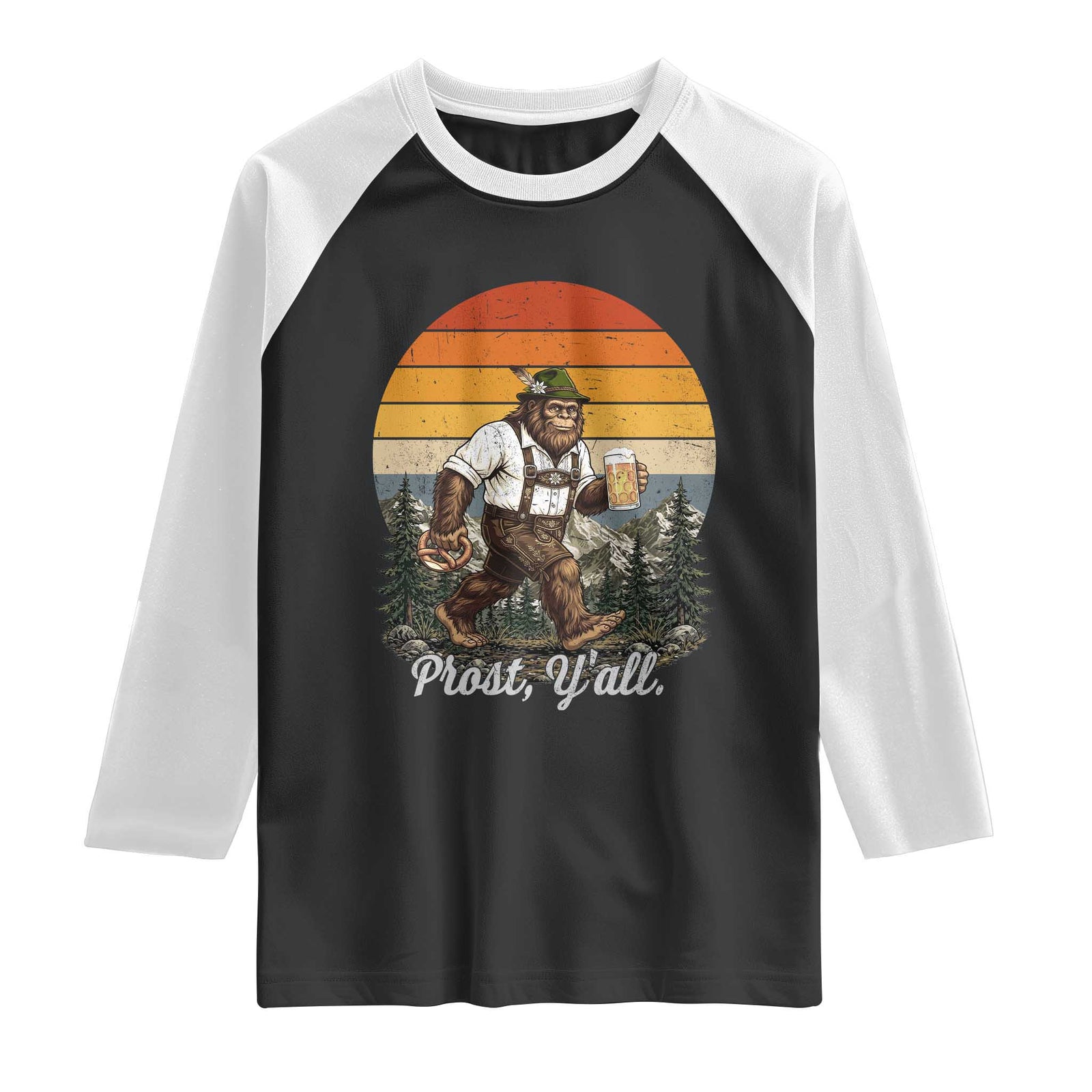 Prost Yall Bigfoot Raglan Shirt Vintage Oktoberfest Beer Lover Sasquatch Gift TS12 Black White Print Your Wear