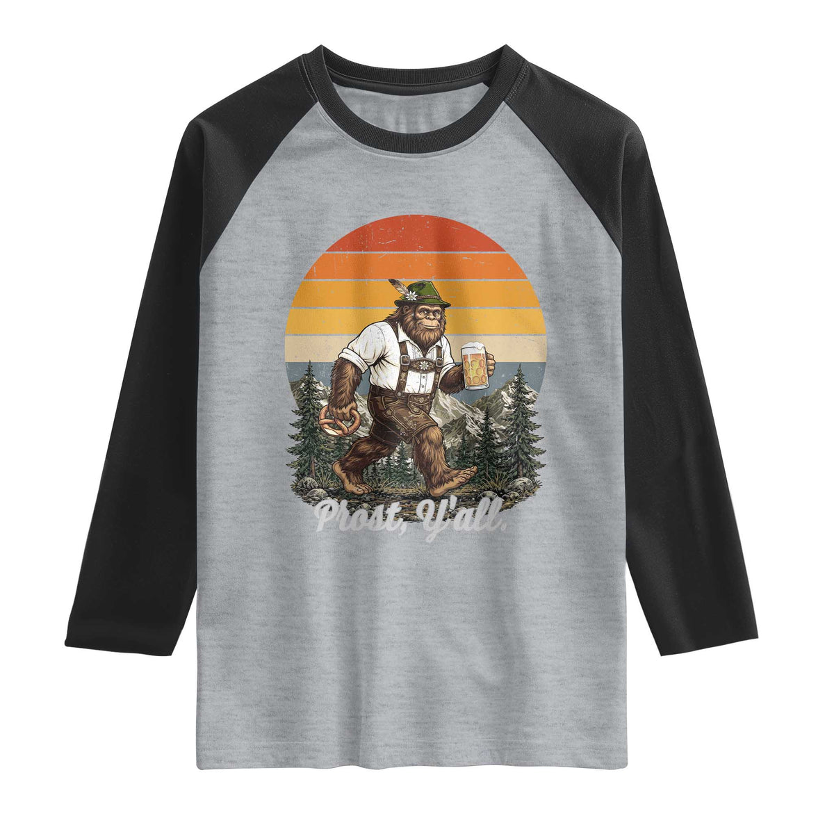 Prost Yall Bigfoot Raglan Shirt Vintage Oktoberfest Beer Lover Sasquatch Gift