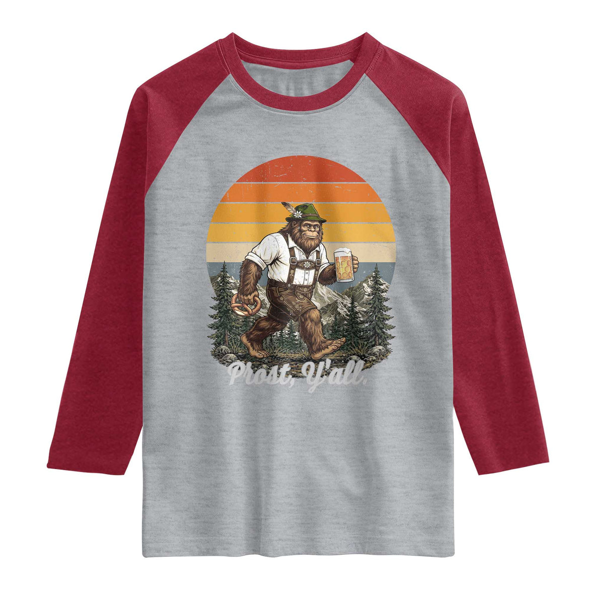Prost Yall Bigfoot Raglan Shirt Vintage Oktoberfest Beer Lover Sasquatch Gift