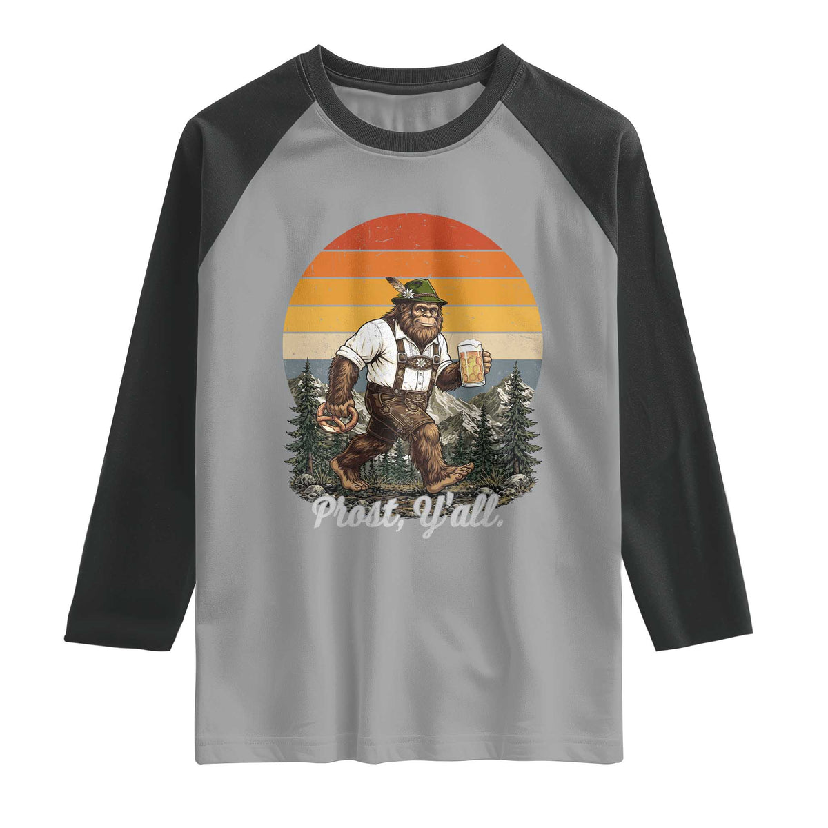 Prost Yall Bigfoot Raglan Shirt Vintage Oktoberfest Beer Lover Sasquatch Gift