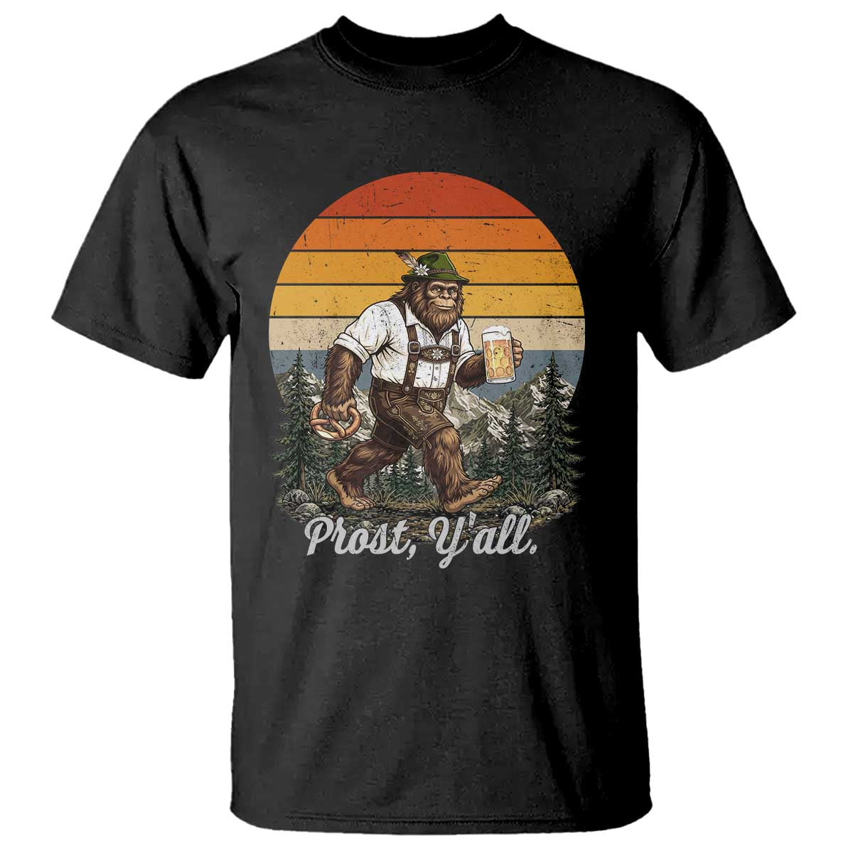Prost Yall Bigfoot T Shirt Vintage Oktoberfest Beer Lover Sasquatch Gift