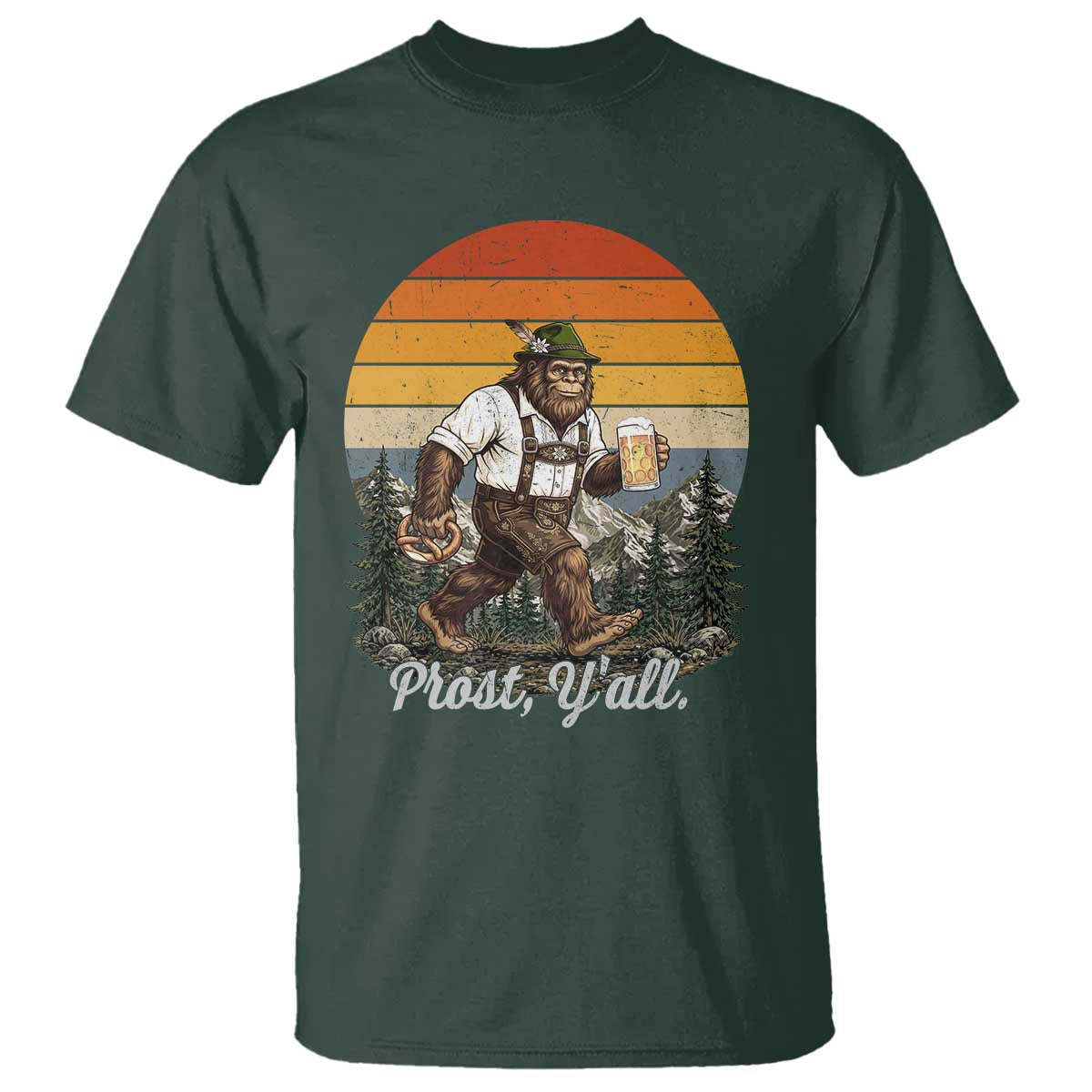 Prost Yall Bigfoot T Shirt Vintage Oktoberfest Beer Lover Sasquatch Gift