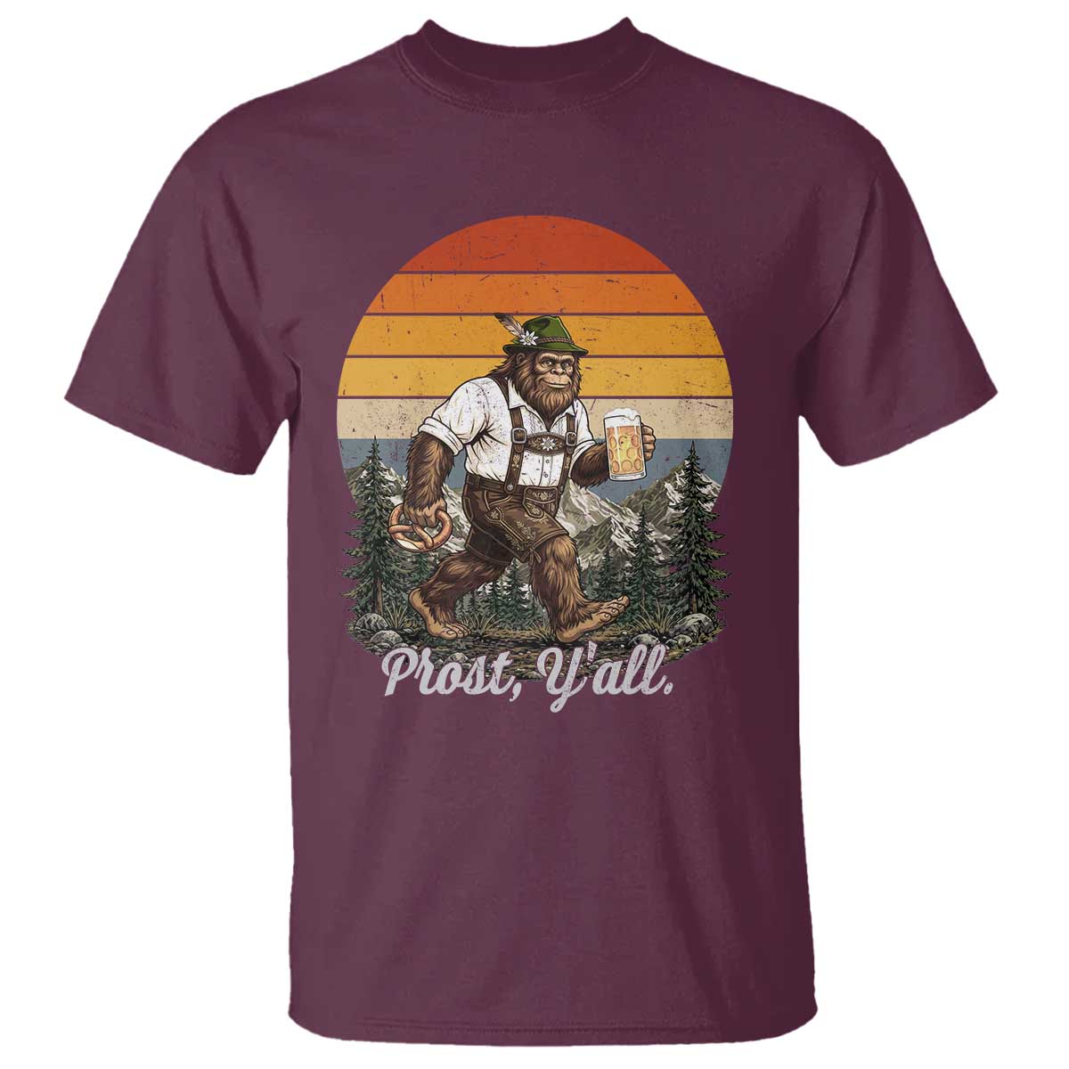 Prost Yall Bigfoot T Shirt Vintage Oktoberfest Beer Lover Sasquatch Gift