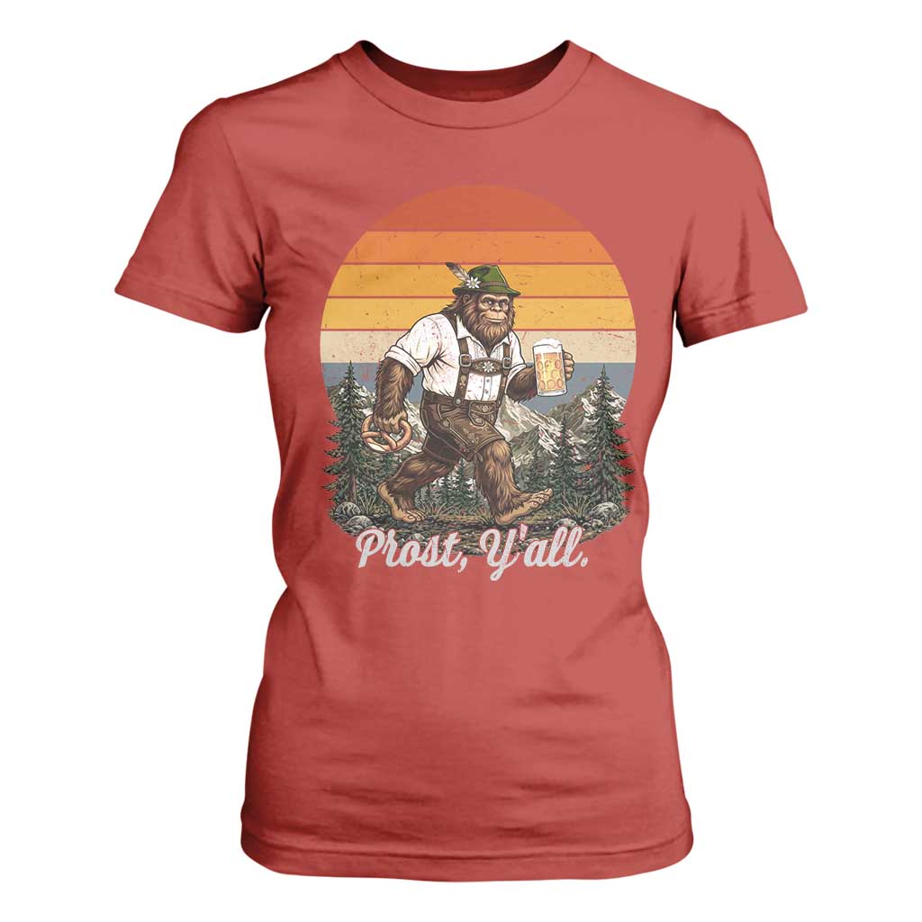 Prost Yall Bigfoot T Shirt For Women Vintage Oktoberfest Beer Lover Sasquatch Gift