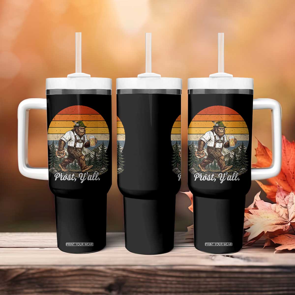 Prost Yall Bigfoot Tumbler With Handle Vintage Oktoberfest Beer Lover Sasquatch Gift