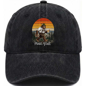 Prost Yall Bigfoot Washed Cotton Baseball Cap Vintage Oktoberfest Beer Lover Sasquatch Gift