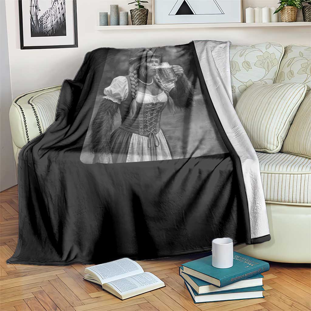 Bigfoot Oktoberfest Throw Blanket Vintage Dirndl German Beer Festival Humor