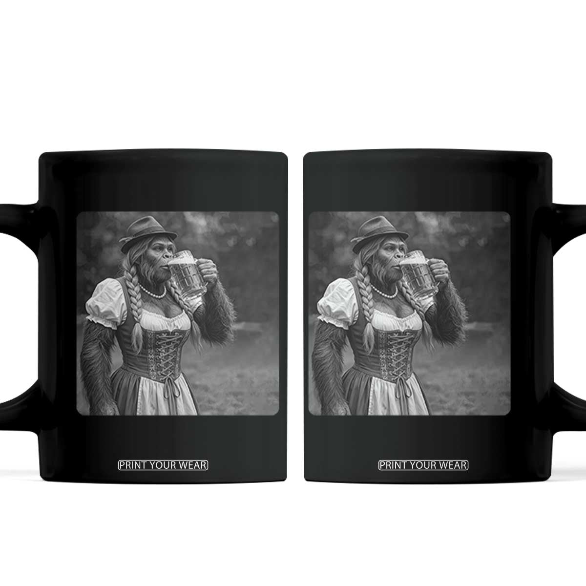 Bigfoot Oktoberfest Coffee Mug Vintage Dirndl German Beer Festival Humor TS12 Black Print Your Wear