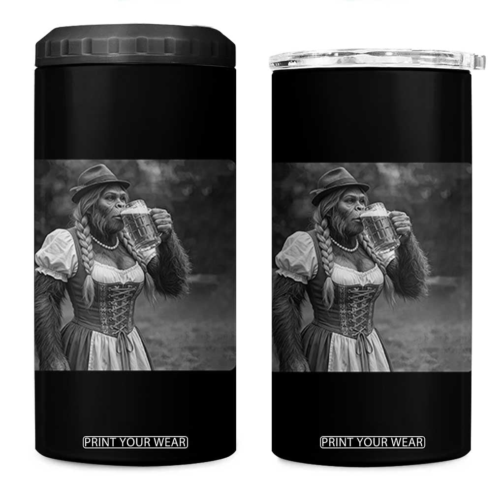 Bigfoot Oktoberfest 4 in 1 Can Cooler Tumbler Vintage Dirndl German Beer Festival Humor