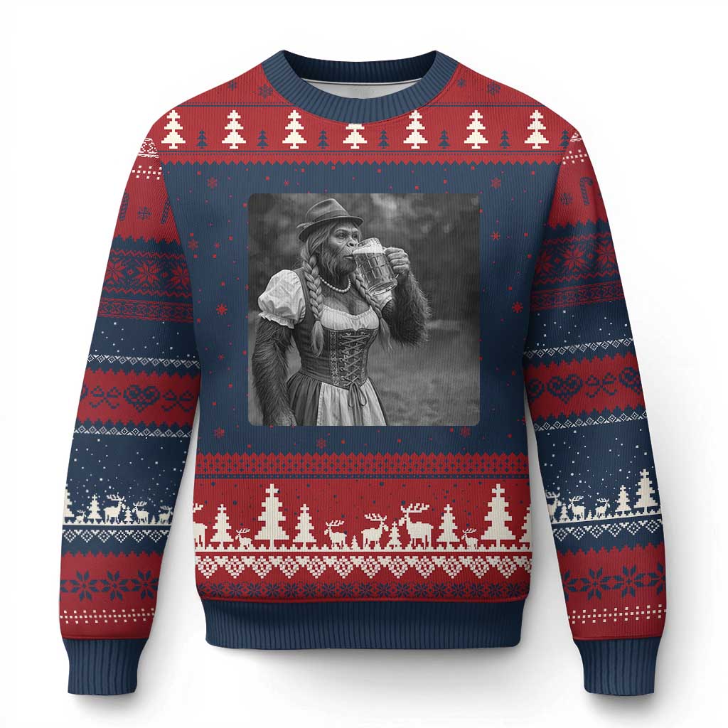 Bigfoot Oktoberfest Ugly Christmas Sweater Vintage Dirndl German Beer Festival Humor TS12 Navy Red Print Your Wear