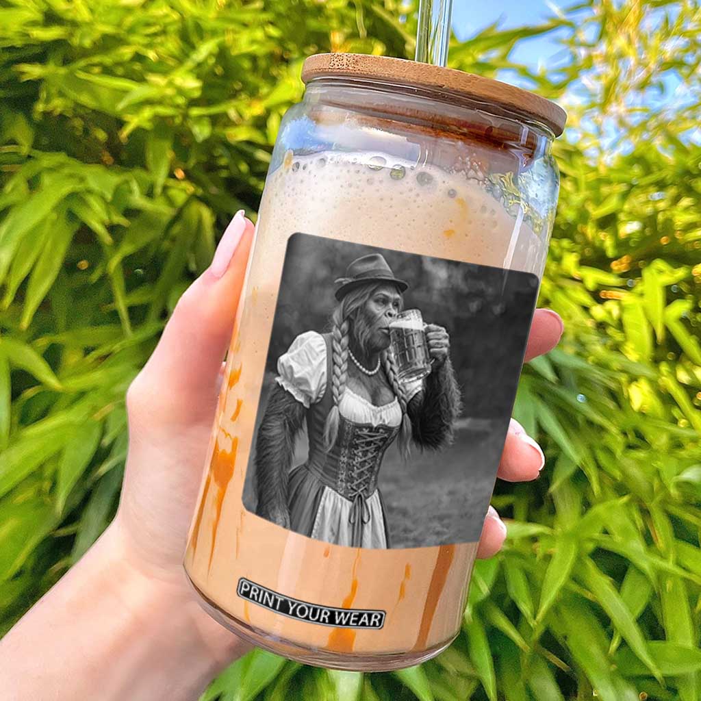 Bigfoot Oktoberfest Glass Can Vintage Dirndl German Beer Festival Humor TS12 Black Print Your Wear