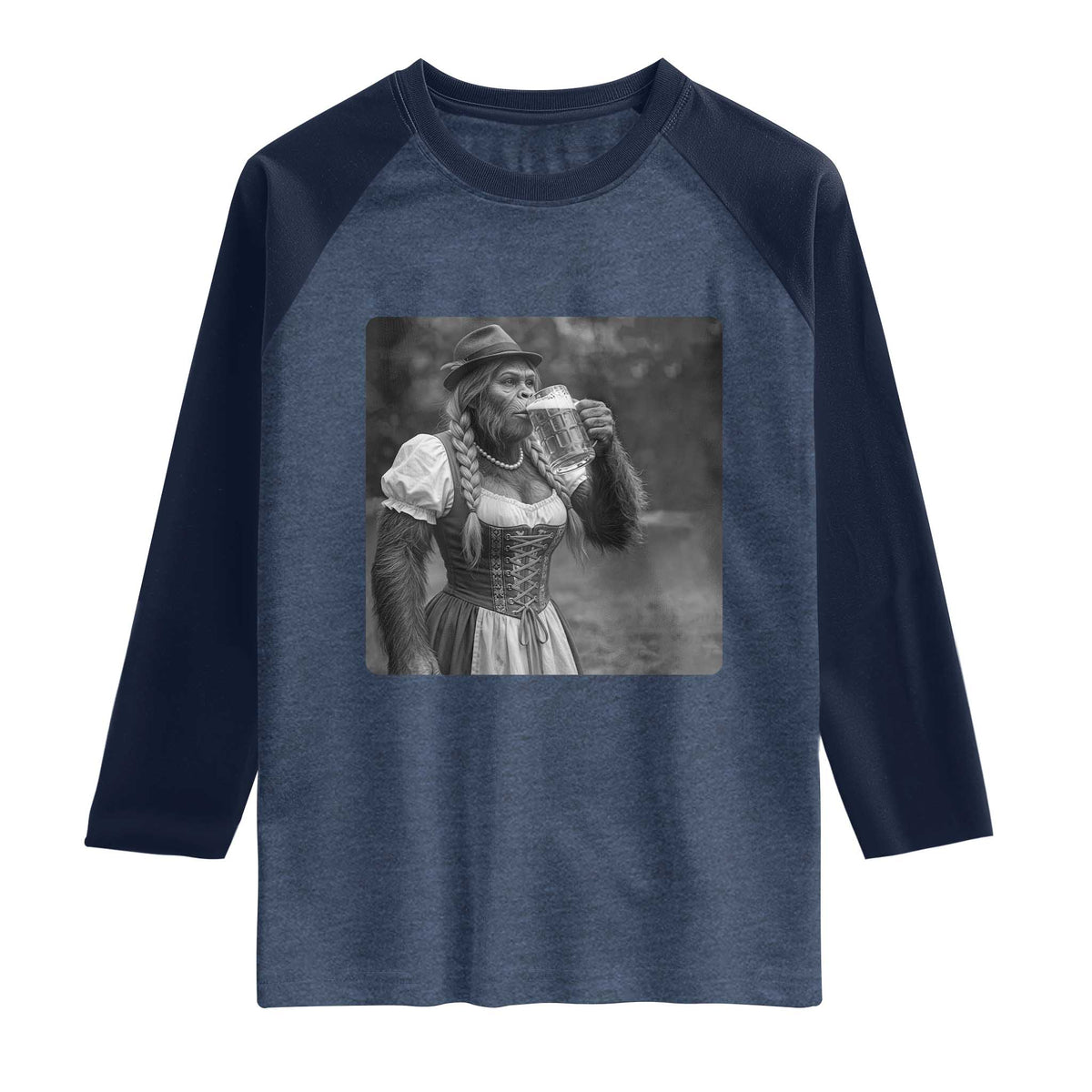 Bigfoot Oktoberfest Raglan Shirt Vintage Dirndl German Beer Festival Humor