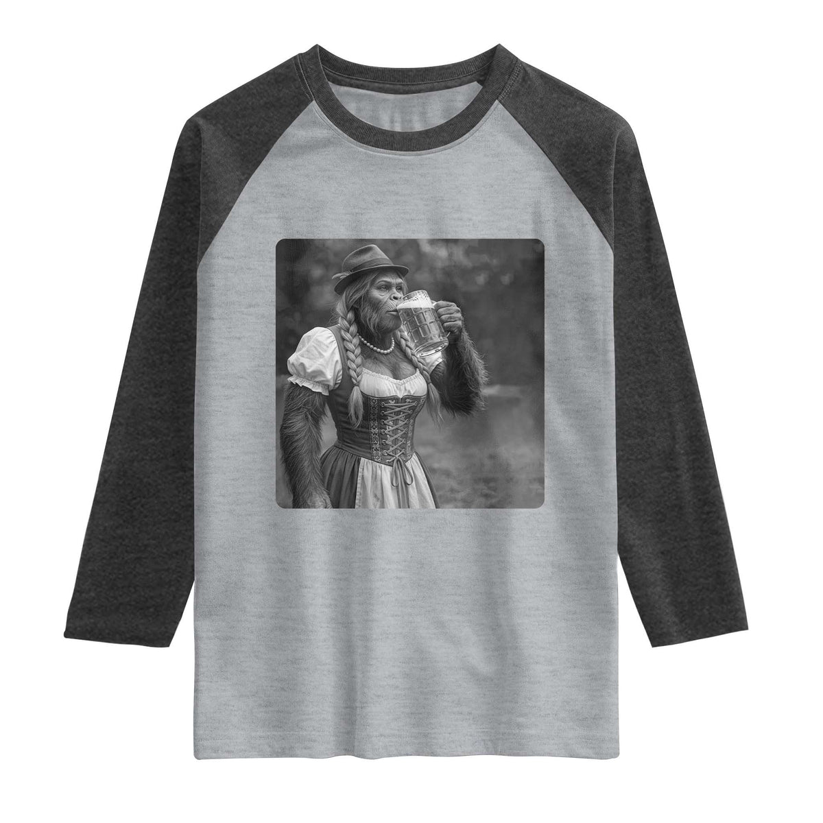 Bigfoot Oktoberfest Raglan Shirt Vintage Dirndl German Beer Festival Humor