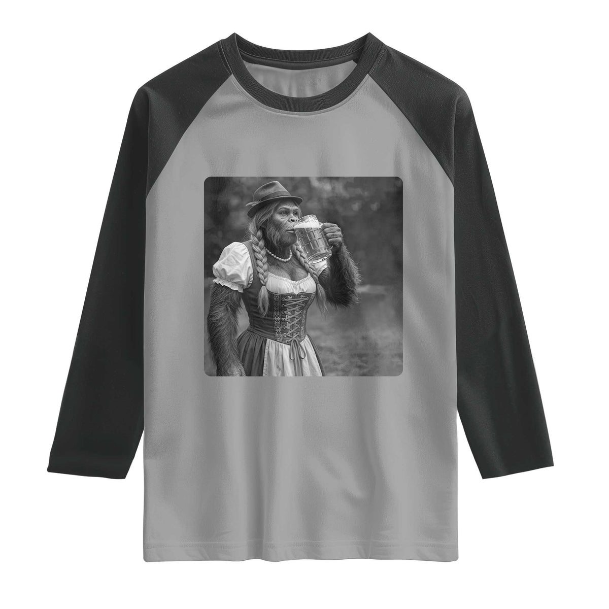 Bigfoot Oktoberfest Raglan Shirt Vintage Dirndl German Beer Festival Humor