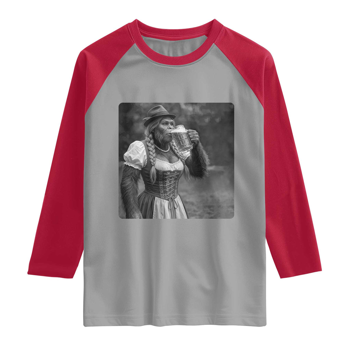 Bigfoot Oktoberfest Raglan Shirt Vintage Dirndl German Beer Festival Humor