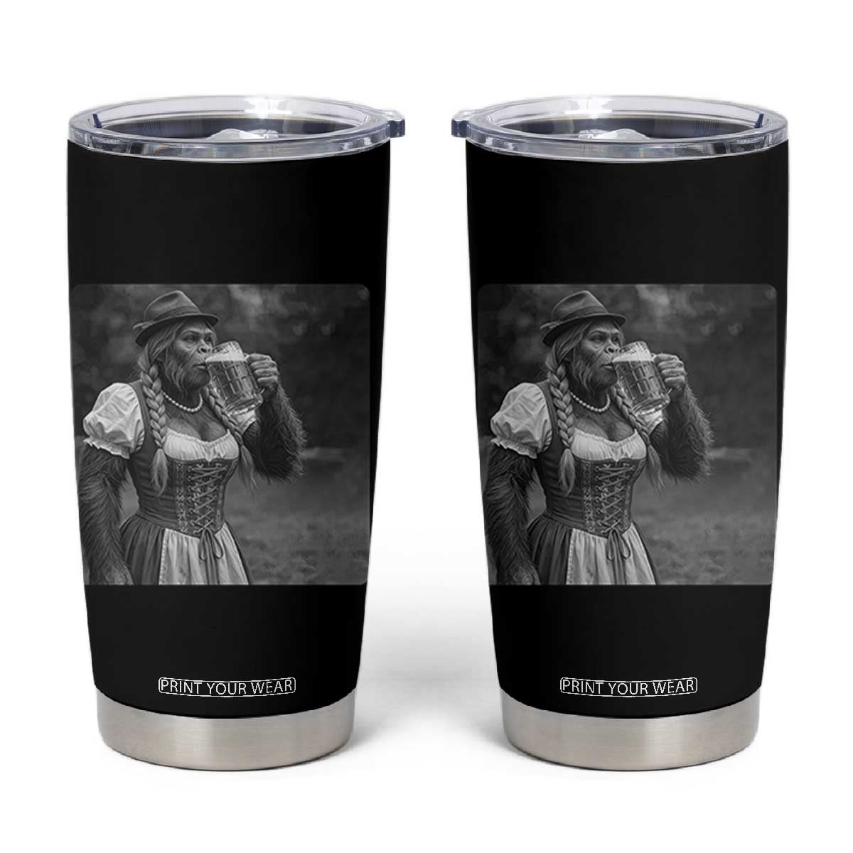 Bigfoot Oktoberfest Tumbler Cup Vintage Dirndl German Beer Festival Humor TS12 Black Print Your Wear