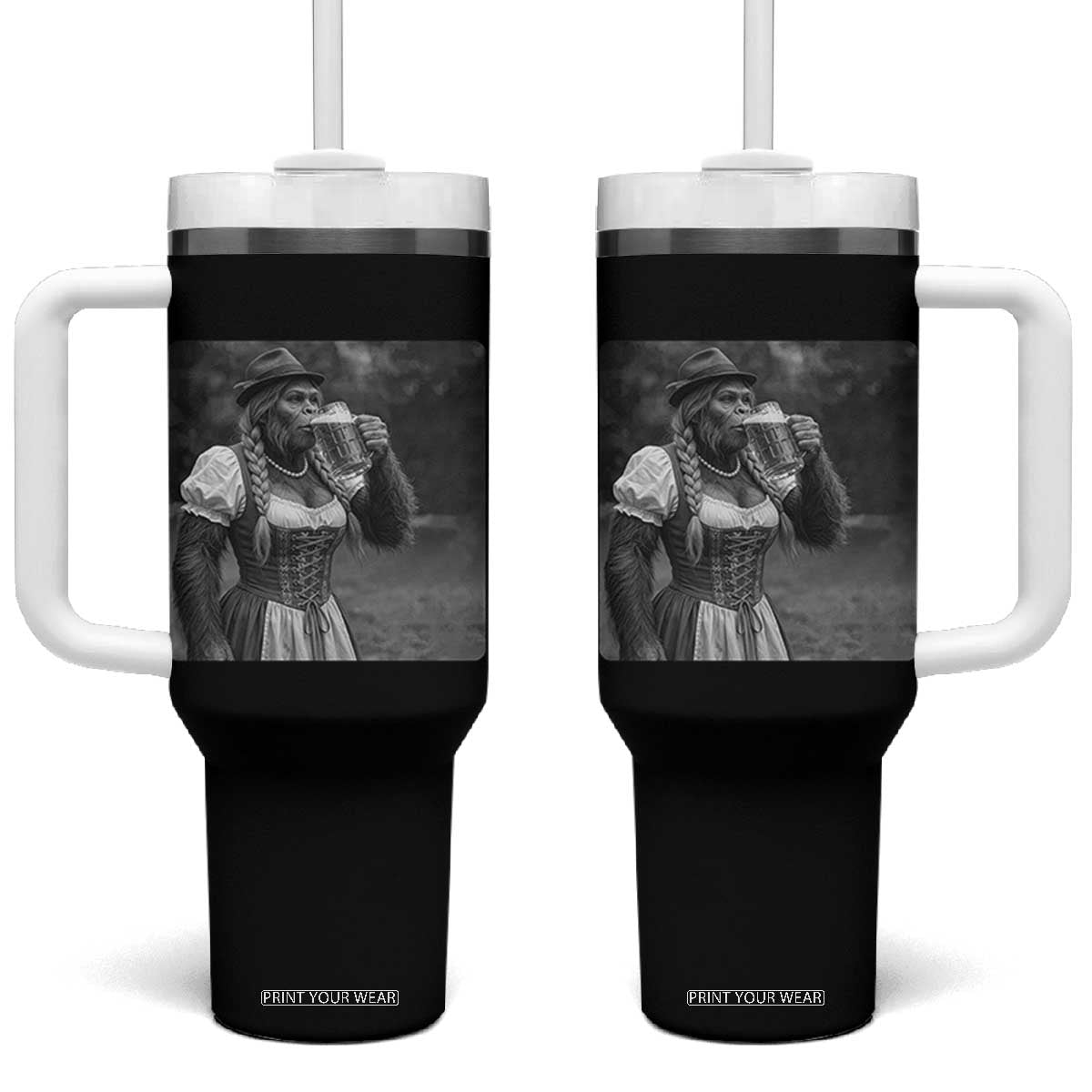 Bigfoot Oktoberfest Tumbler With Handle Vintage Dirndl German Beer Festival Humor TS12 One Size: 40 oz Black Print Your Wear