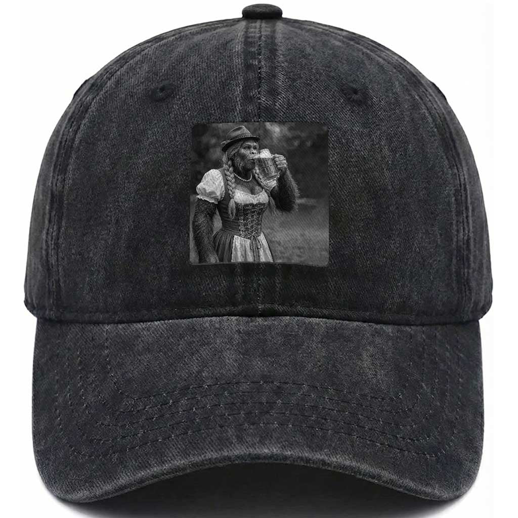 Bigfoot Oktoberfest Washed Cotton Baseball Cap Vintage Dirndl German Beer Festival Humor TS12 Print Your Wear