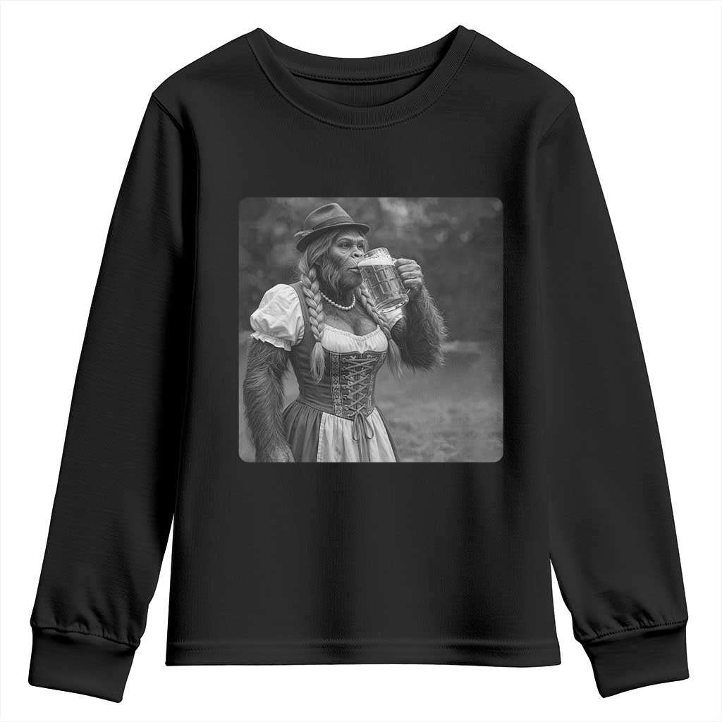 Bigfoot Oktoberfest Youth Sweatshirt Vintage Dirndl German Beer Festival Humor TS12 Black Print Your Wear