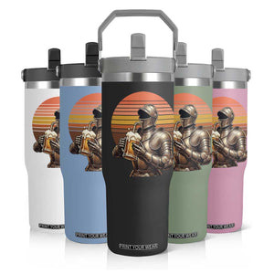 Funny Medieval Renaissance Drinker Flip Straw Tumbler Vintage Knight In Armor Beer Lover