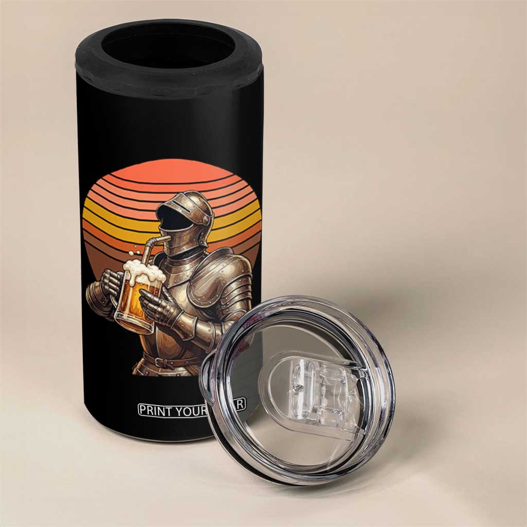 Funny Medieval Renaissance Drinker 4 in 1 Can Cooler Tumbler Vintage Knight In Armor Beer Lover