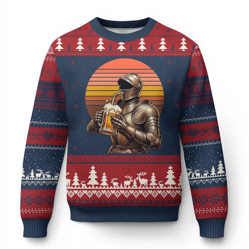 Funny Medieval Renaissance Drinker Ugly Christmas Sweater Vintage Knight In Armor Beer Lover TS12 Navy Red Print Your Wear