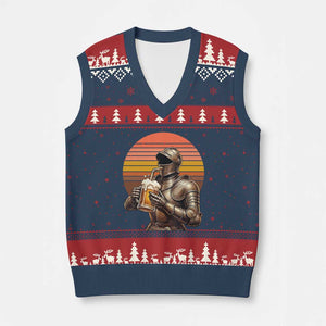 Funny Medieval Renaissance Drinker V-Neck Knit Sweater Vest Vintage Knight In Armor Beer Lover