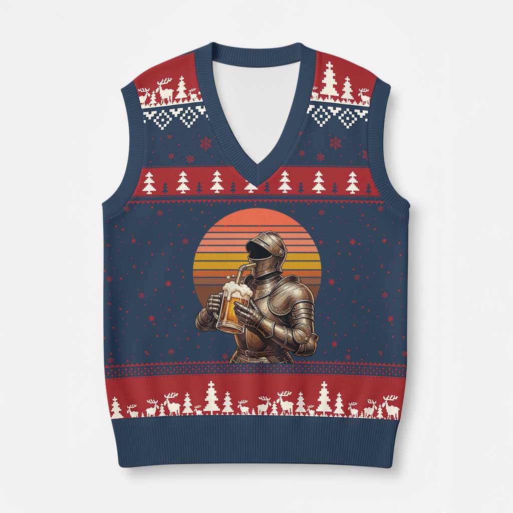 Funny Medieval Renaissance Drinker V-Neck Knit Sweater Vest Vintage Knight In Armor Beer Lover TS12 Navy Red Print Your Wear