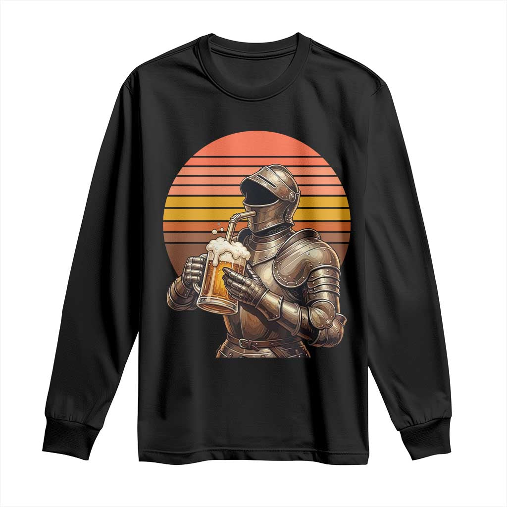 Funny Medieval Renaissance Drinker Long Sleeve Shirt Vintage Knight In Armor Beer Lover TS12 Black Print Your Wear