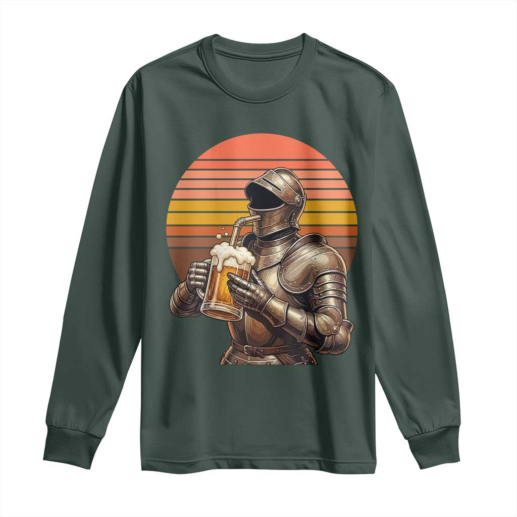 Funny Medieval Renaissance Drinker Long Sleeve Shirt Vintage Knight In Armor Beer Lover
